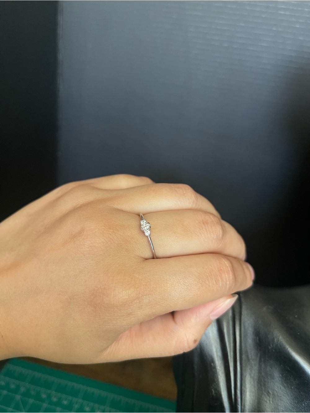 Silver tone dainty stackable oval cut rectangle cut ring